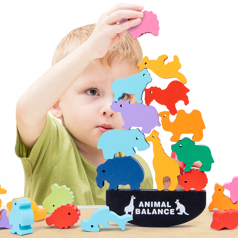 Kids Toys Supplier - Montessori Kinder Holz-Tier-Balancierblöcke Brettspiele Spielzeug Dinosaurier